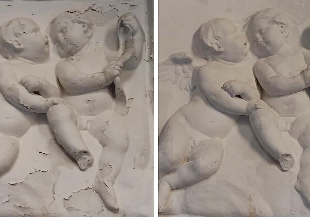 Restauradas ocho placas de piedra y cuatro relieves de yeso de la Facultad de Derecho