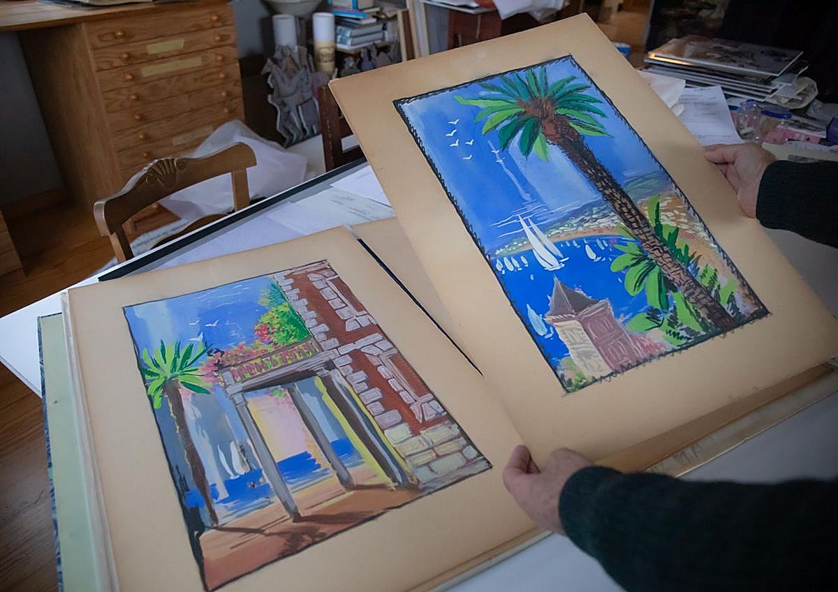 Imagen secundaria 1 - Arriba, cartel del Concurso de Cante Jondo realizado por Manuel Ángeles Ortiz y Hermenegildo Lanz. Debajo, pinturas de Ismael González de la Serna y retrato de Hermenegildo. 