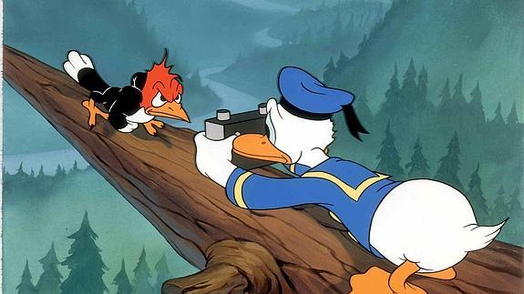 Escena de una película del Pato Donald. 