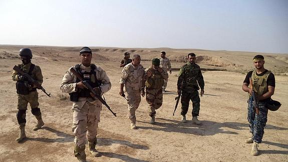 Milicianos de la brigada chií iraquí al Abbas, que lucha con las fuerzas armadas iraquíes contra el grupo Estado Islámico