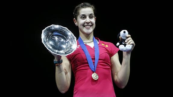 Carolina Marín, tras su triunfo en All England. 