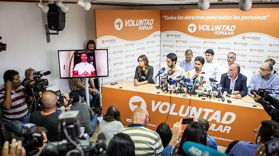 Rueda de prensa del partido opositor venezolano Voluntad Popular. 