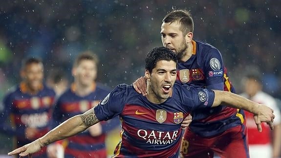 Suárez celebra un gol. 