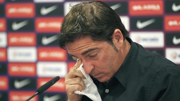 Xavi Pascual, durante la rueda de prensa de su despedida. 