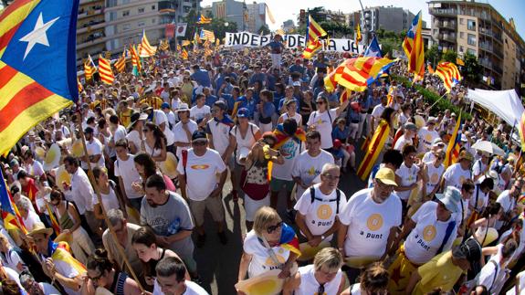 Manifestación independentista durante la Diada de 2016. 
