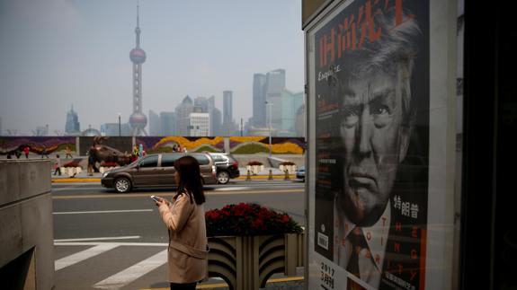 Un cartel de Donald Trump en China.