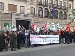 Los manifestantes a las puertas de la Delegación Provincial de la Consejería de Educación en Granada. G. MOLERO