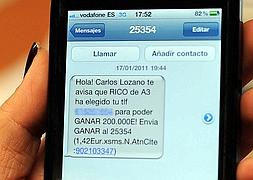 Éste es el 'sms' que cientos de miles de personas han recibido en sus móviles en las últimas semanas, algunos hasta dos veces. :: I. PÉREZ