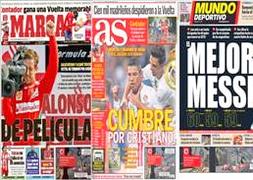 Fernando Alonso, Cristiano Ronaldo y el FC Barcelona, en las portadas deportivas