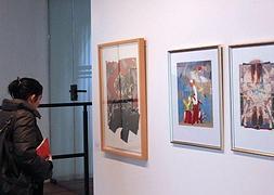 Una joven observa algunas de las obras de la muestra de grabados en la Casa de los Tiros. :: SERGIO POZO