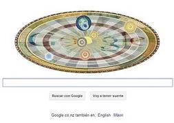 Nicolás Copérnico muestra su modelo del universo a Google