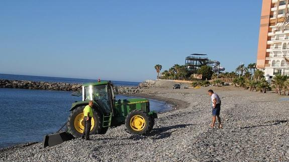 Almuñécar corrige los efectos del temporal de levante en la playa de Velilla