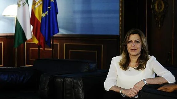 La presidenta de la Junta de Andalucía , Susana Díaz, esta mañana en el Palacio de San Telmo 