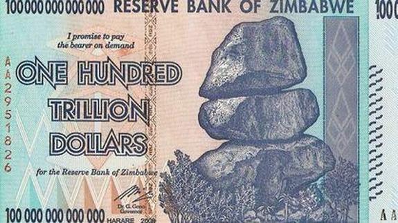 Billete de cien trillones de dólares.