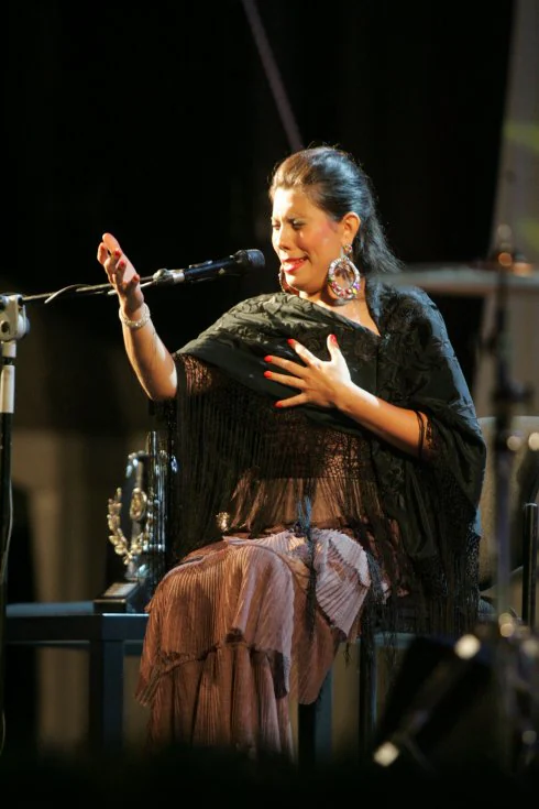 La pasión de la cantaora almeriense, sobre las tablas de la Plaza Vieja, en la última velada de flamenco. 