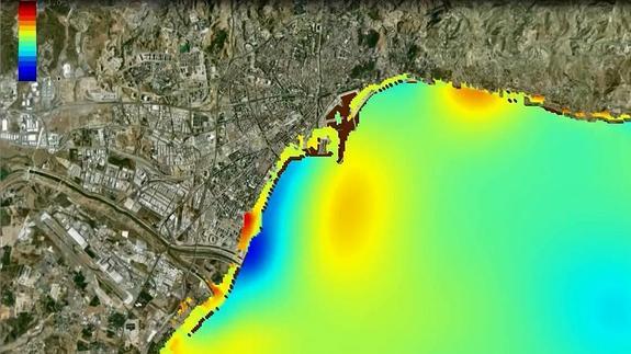 Así afectaría a la costa de Málaga un tsunami generado en en el Mar de Alborán. 