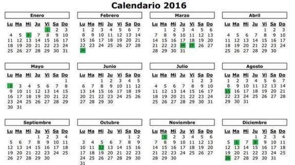 Calendario Laboral 2016: festivos, puentes, Semana Santa y Navidad