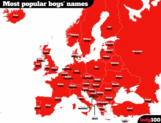 Los nombres de moda en Europa