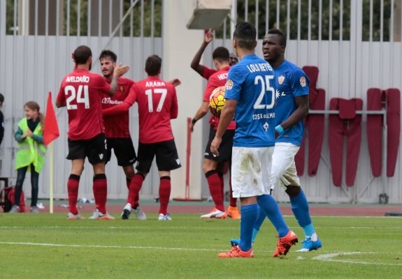 Los jugadores del Real Mallorca celebran un gol conseguido ante la UD Almería.