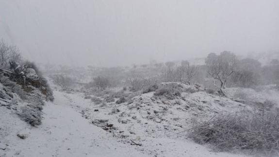 Los Dioses, en Lubrín, cubierto de nieve.