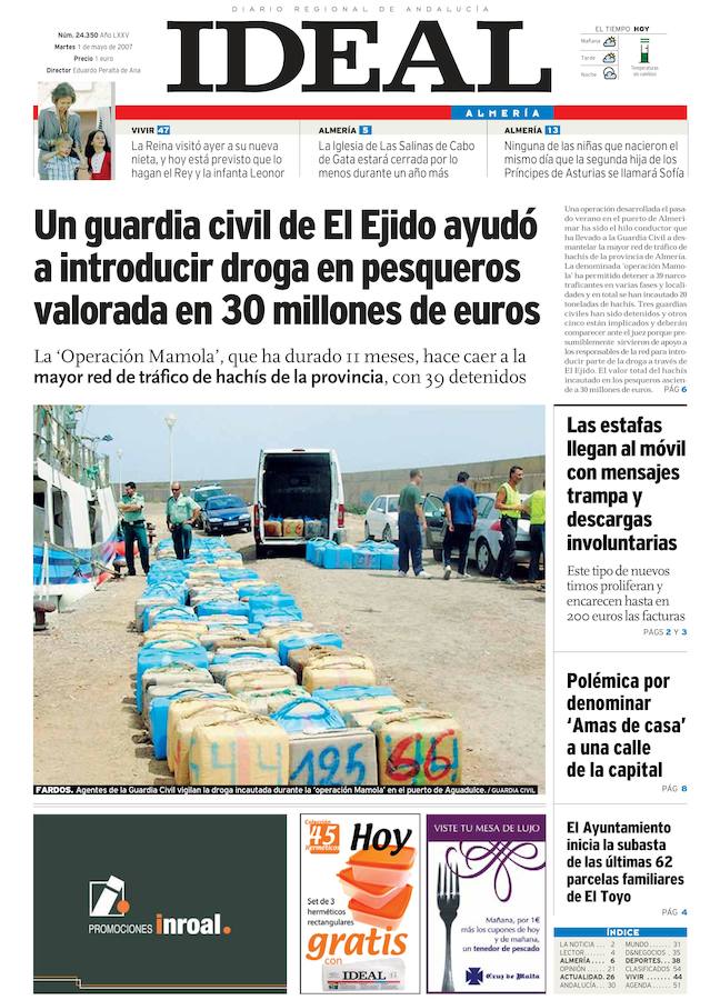 Un guardia civil de El Ejido ayudó a introducir droga en pesqueros valorada en 30 millones de euros