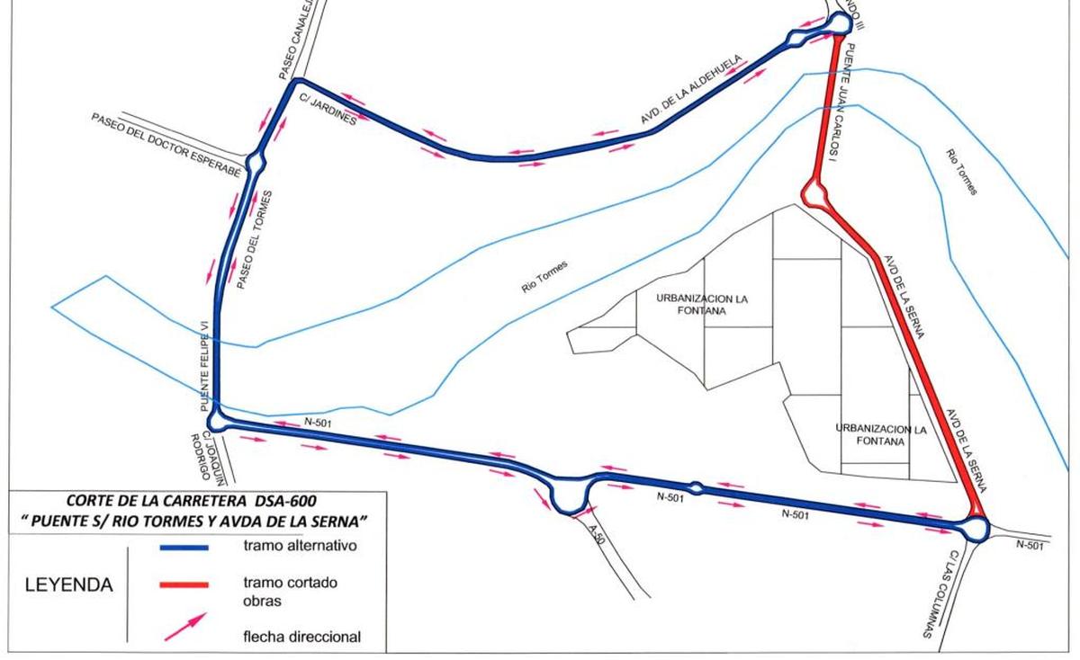Corte de la carretera DSA-600 entre el Puente Juan Carlos I y avenida de la Serna