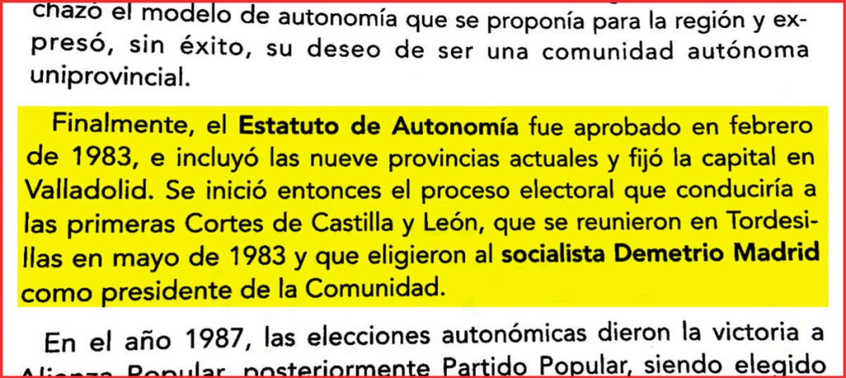 Educación permite que un libro de texto diga que Valladolid es la capital regional