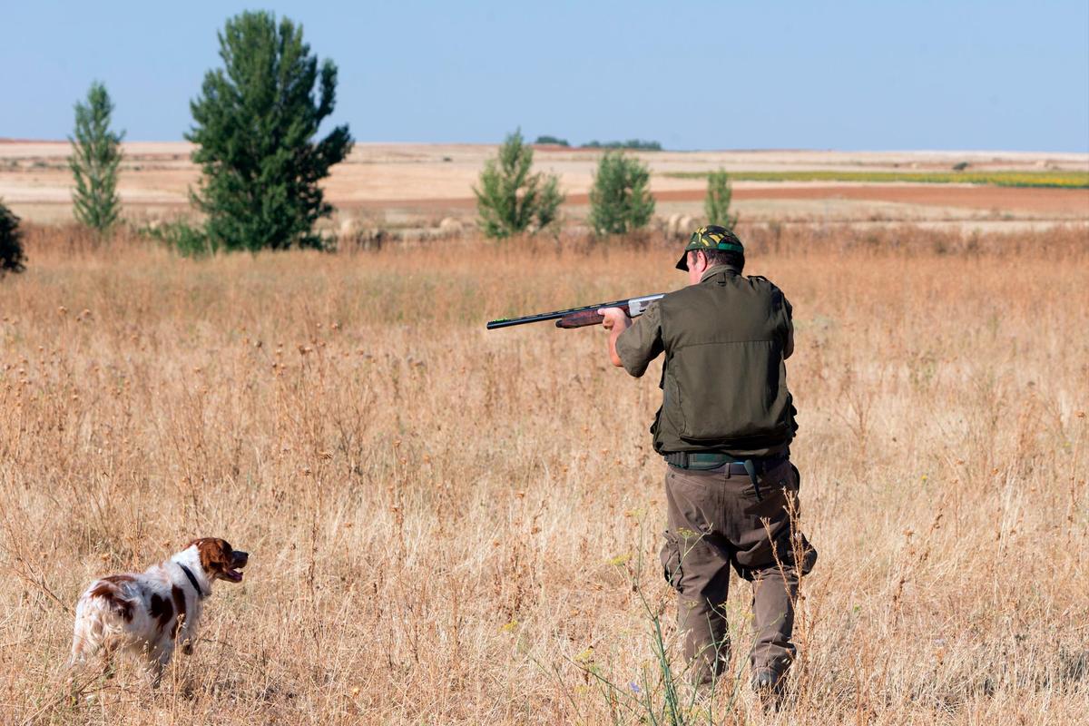 Un cazador con su perro en el campo salmantino.