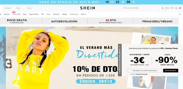 Portada de la página web de SheIn