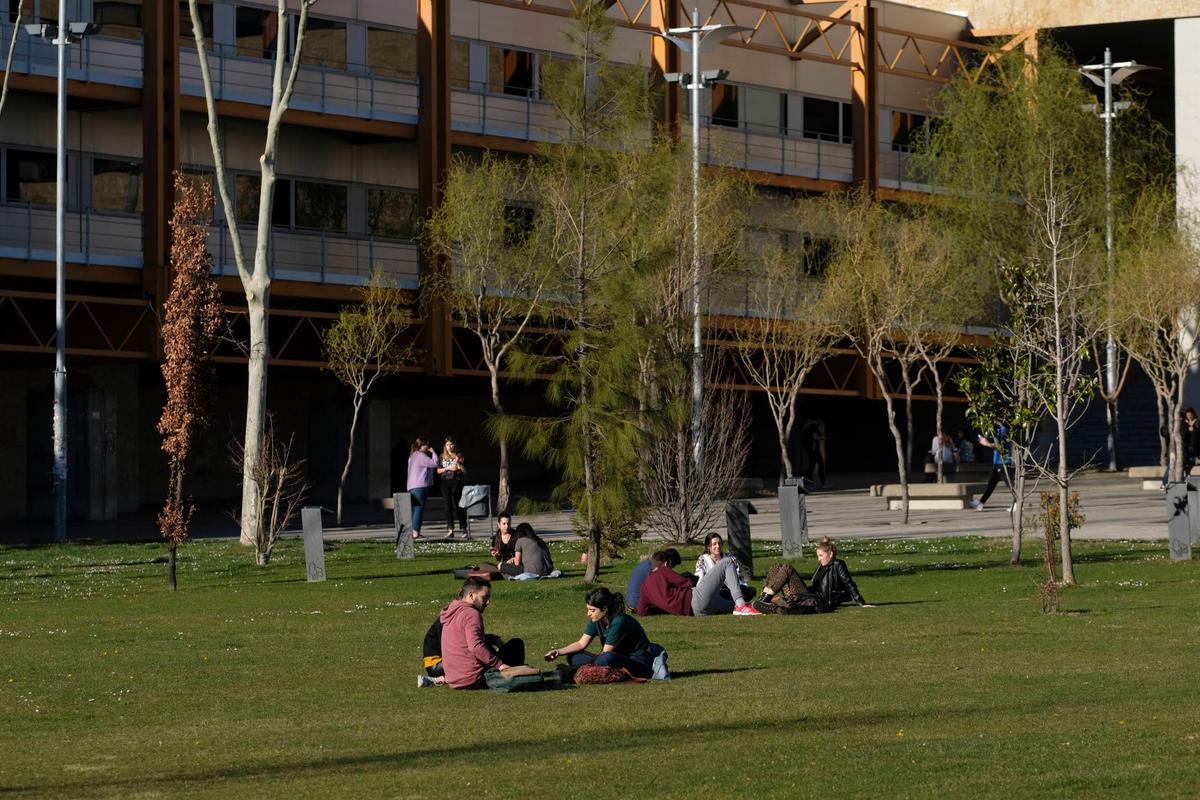 Estudiantes en el campus de la Universidad de Salamanca.