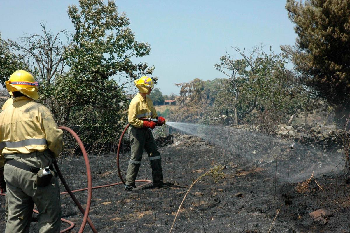 Bomberos en un incendio forestal en Agallas años después del de 2003.