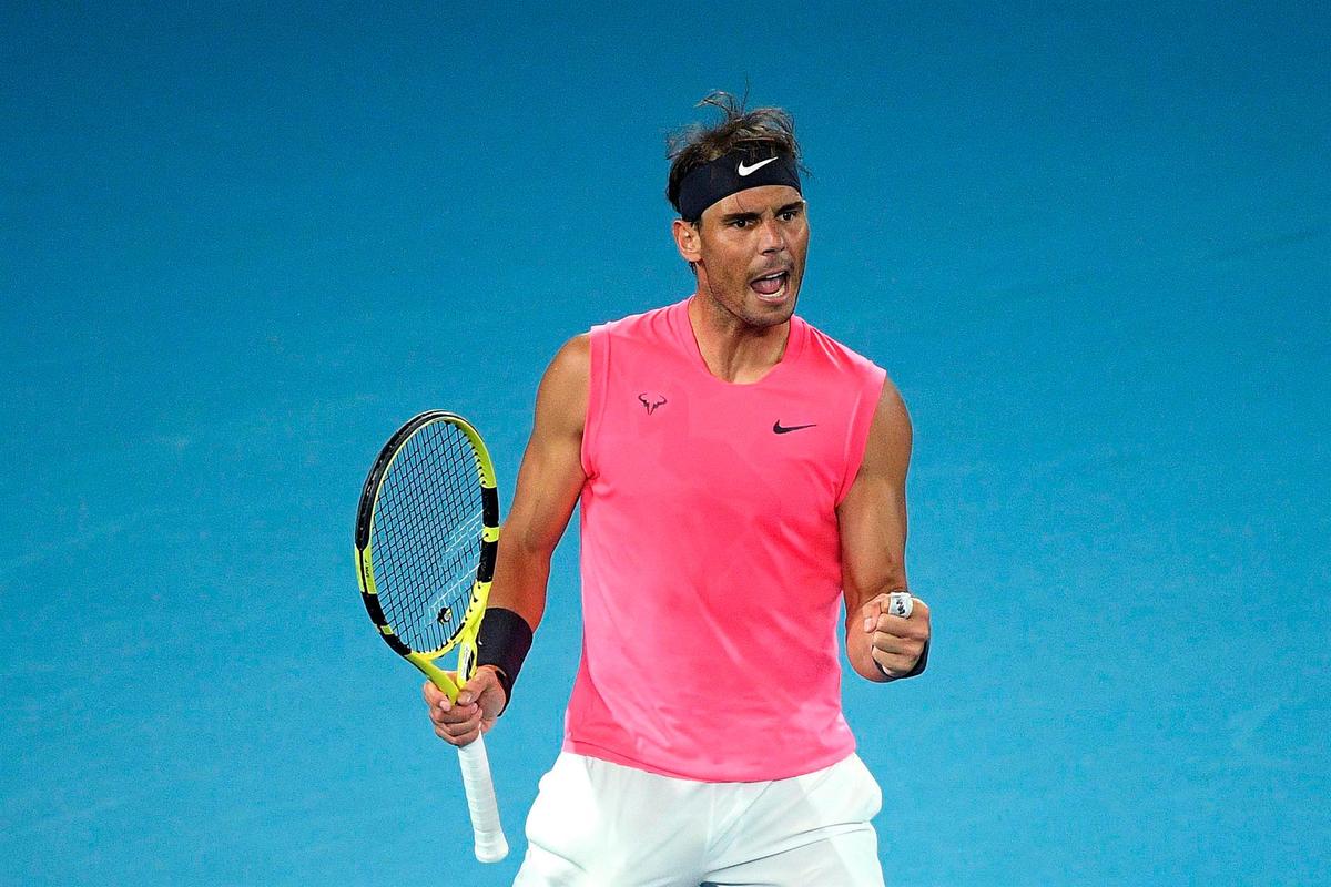 Rafa Nadal celebra un punto en su duelo frente a Delbonis.