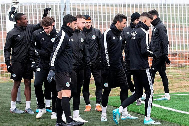 Los jugadores del Salamanca UDS, durante un entrenamiento.