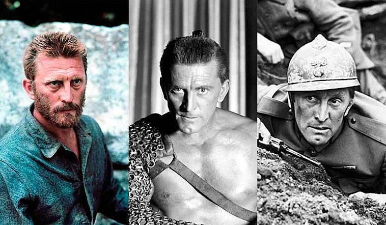 Kirk Douglas, en “El loco del pelo rojo”, “Espartaco” y “Senderos de gloria”.