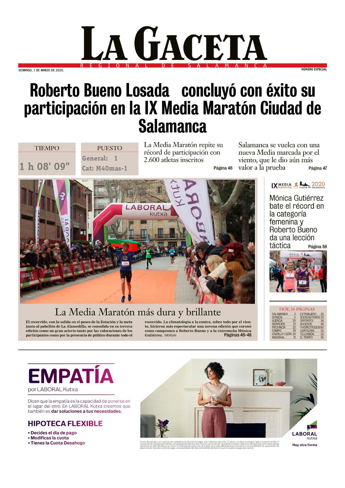 Descargue aquí su portada personalizada de LA GACETA de la IX Media Maratón de Salamanca