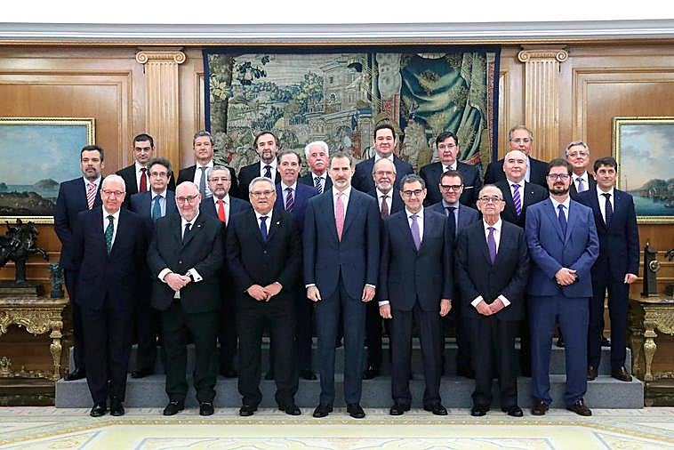 El Rey con el comité de la Confederación Española de Transportes de Mercancías (el salmantino Juan Luis Feltrero, tercero por la derecha en la 3ª fila).