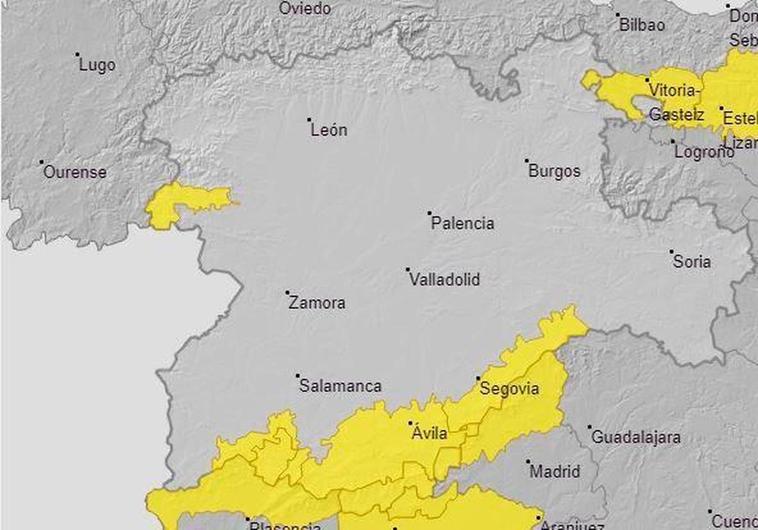 En amarillo, las zonas donde se esperan las tormentas más fuertes