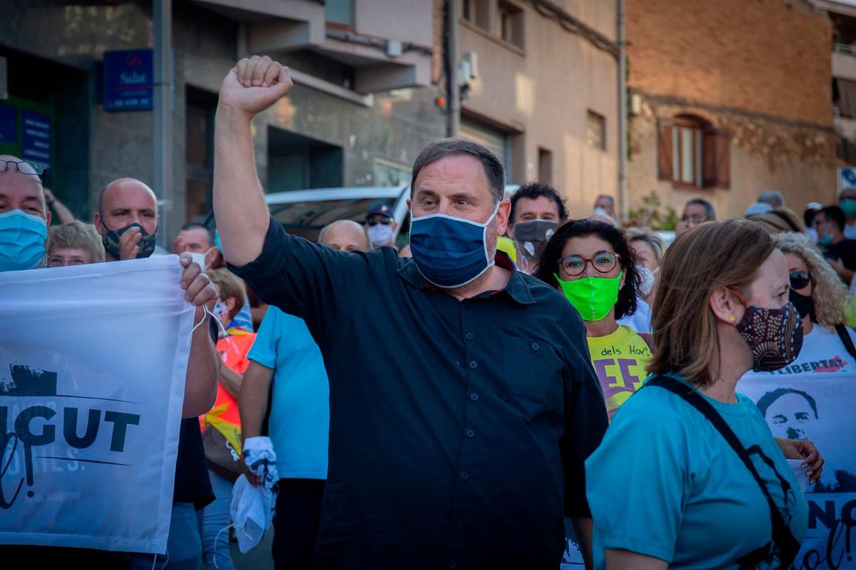 Oriol Junqueras a su llegada a su pueblo tras su primer permiso