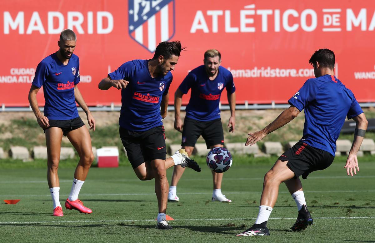 El Atlético durante un entrenamiento antes de la Champions.