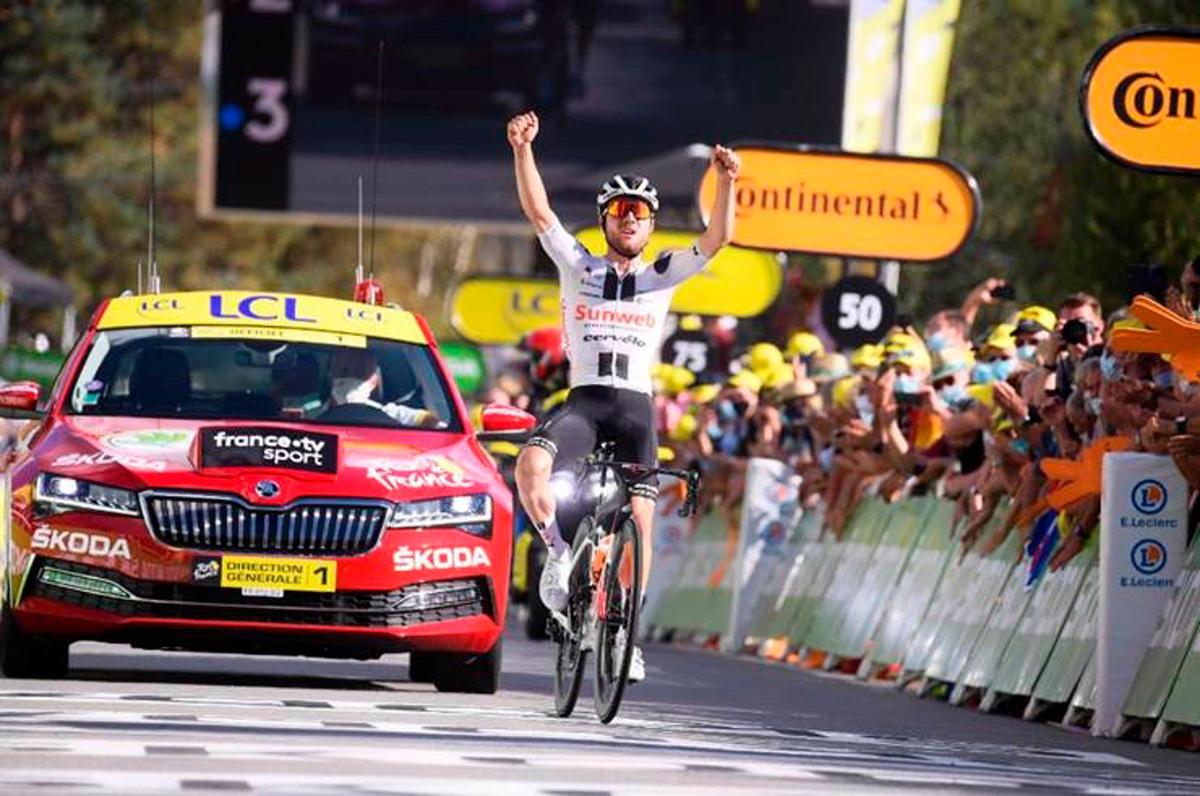 El ciclista suizo Marc Hirschi (Team Sunweb), ganador de la etapa 12 del Tour de Francia 2020, con final en Sarran.