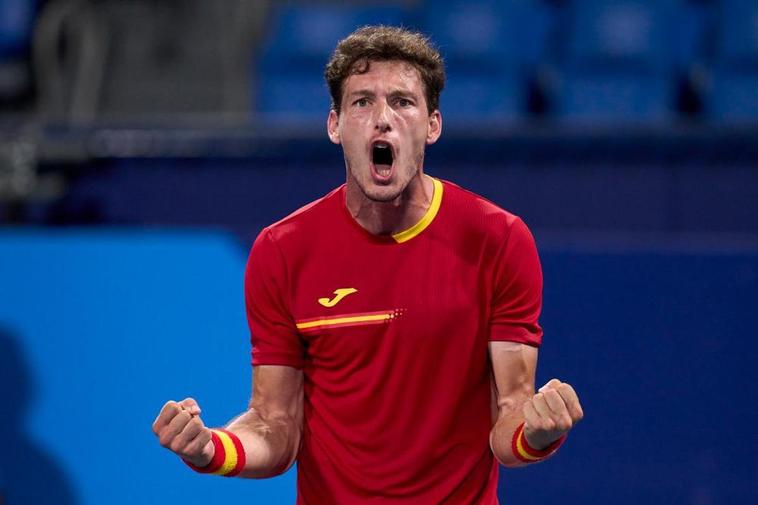 Pablo Carreño celebra un triunfo en los Juegos Olímpicos de Tokyo 2020.