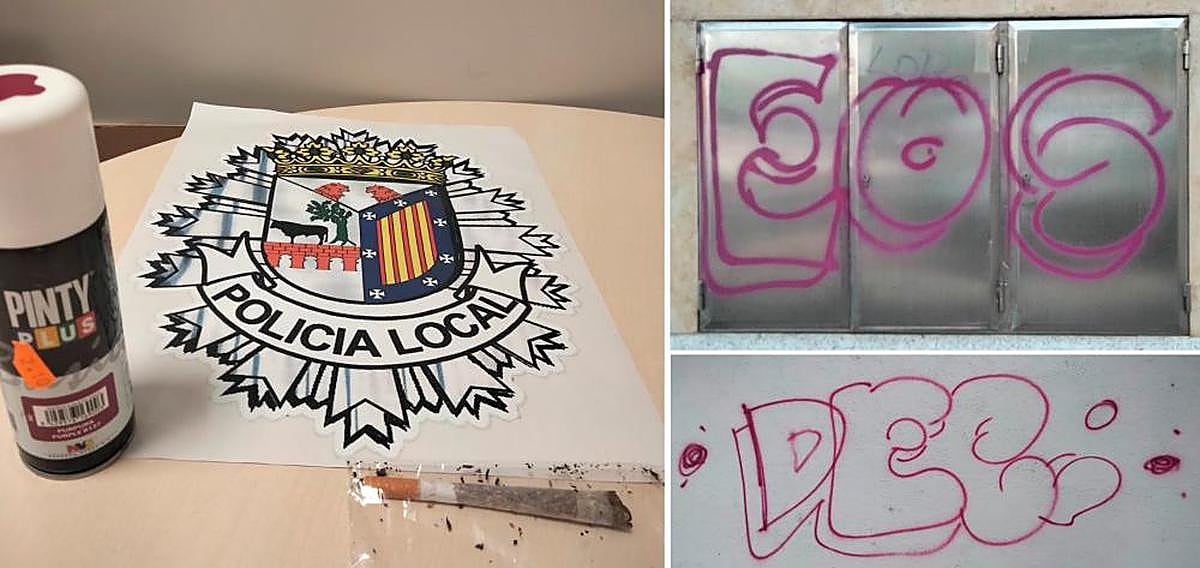 Pintadas del grafitero y porro intervenido.