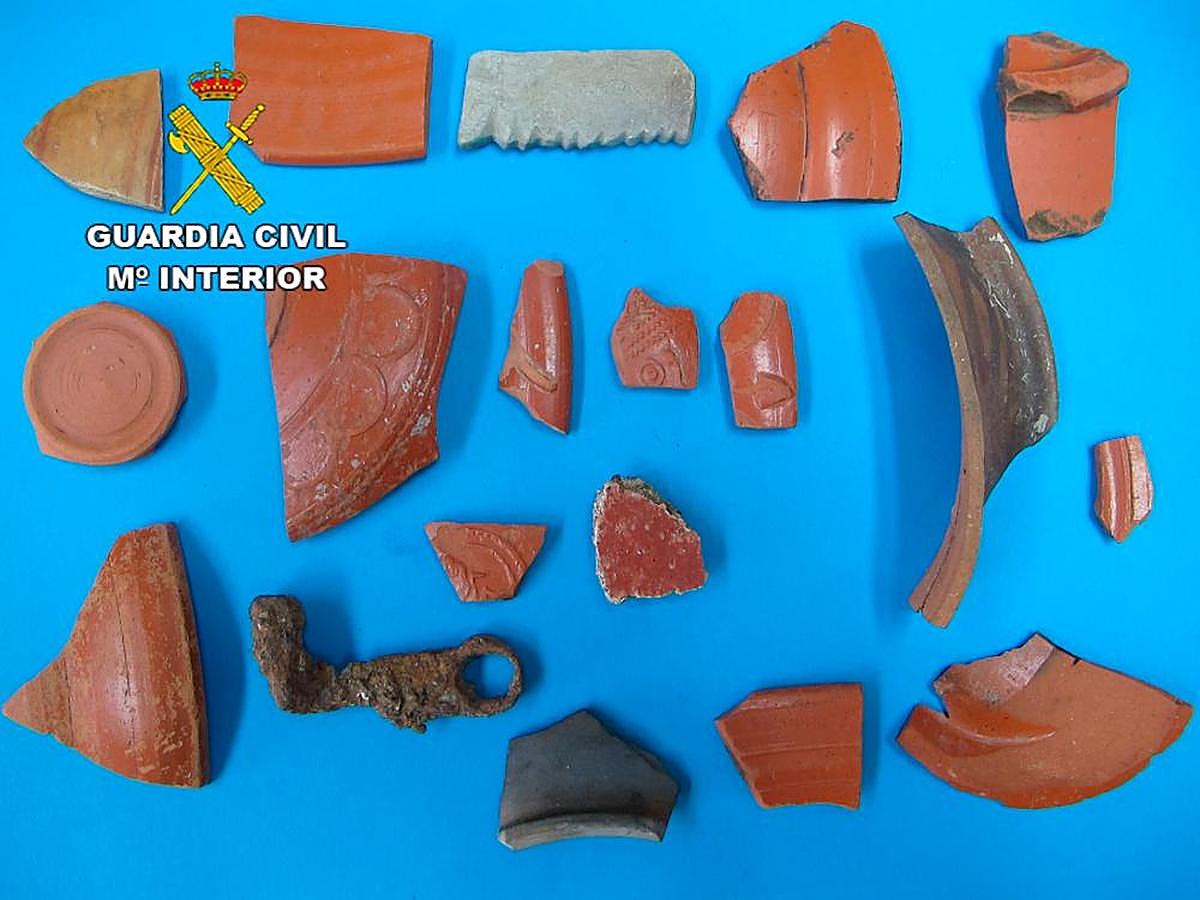 Piezas recuperadas por agentes del Seprona en el yacimiento arqueológico Dehesa de la Torrecilla.