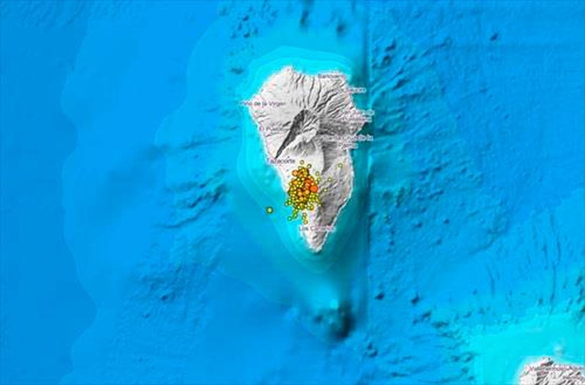 Localización de los sismos registrados en la isla de La Palma