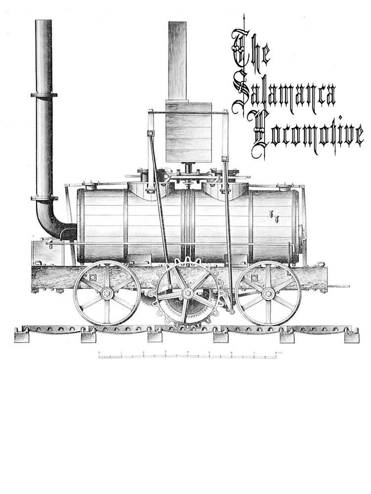 Dibujo de la locomotora “Salamanca” publicado originalmente en The Mechanic’s Magazine (1829).