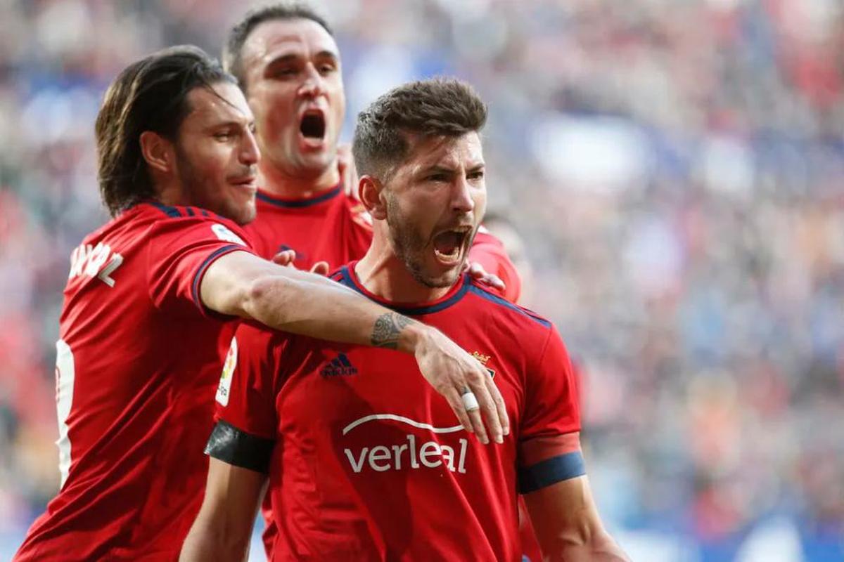 David García celebra el primer tanto del Osasuna.