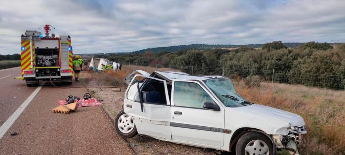 Los dos vehículos accidentados en Aldehuela de la Bóveda