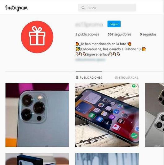 El fraude llega a Instagram: Te comunican que has ganado un iPhone13 para conseguir tus datos bancarios