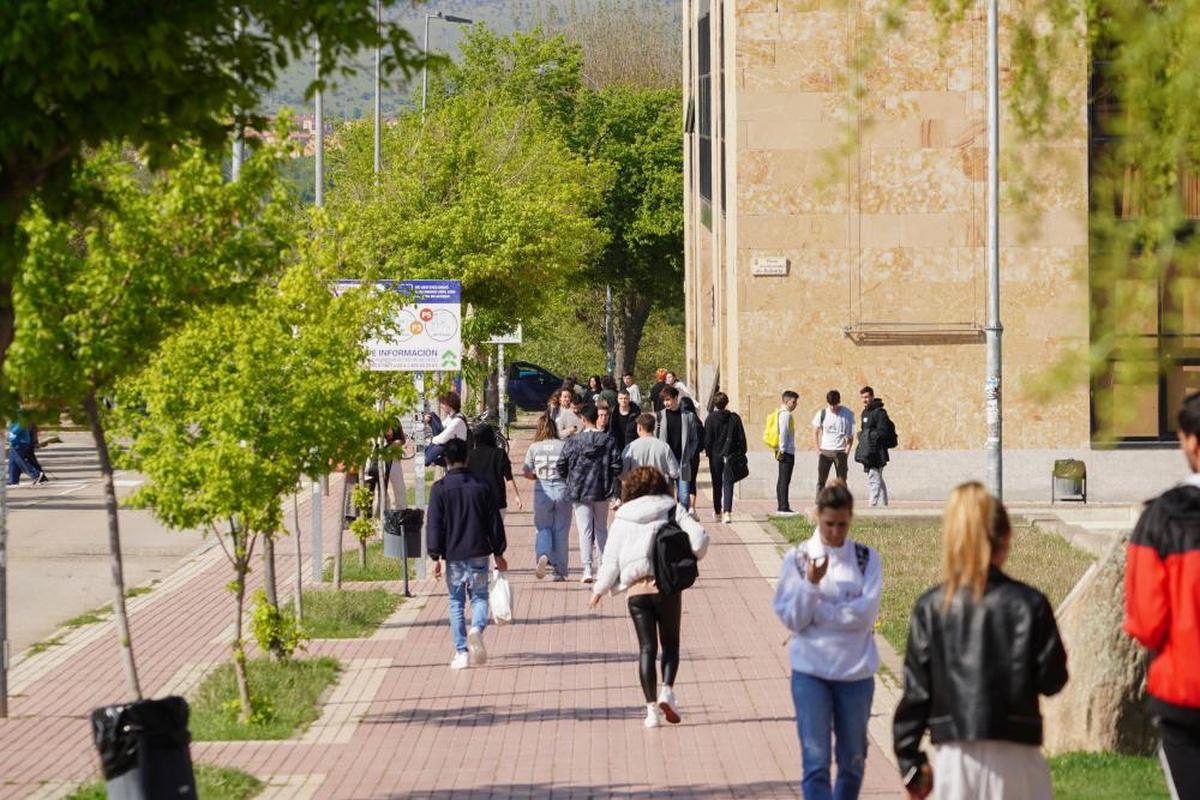 Estudiantes, ayer en el Campus Miguel de Unamuno