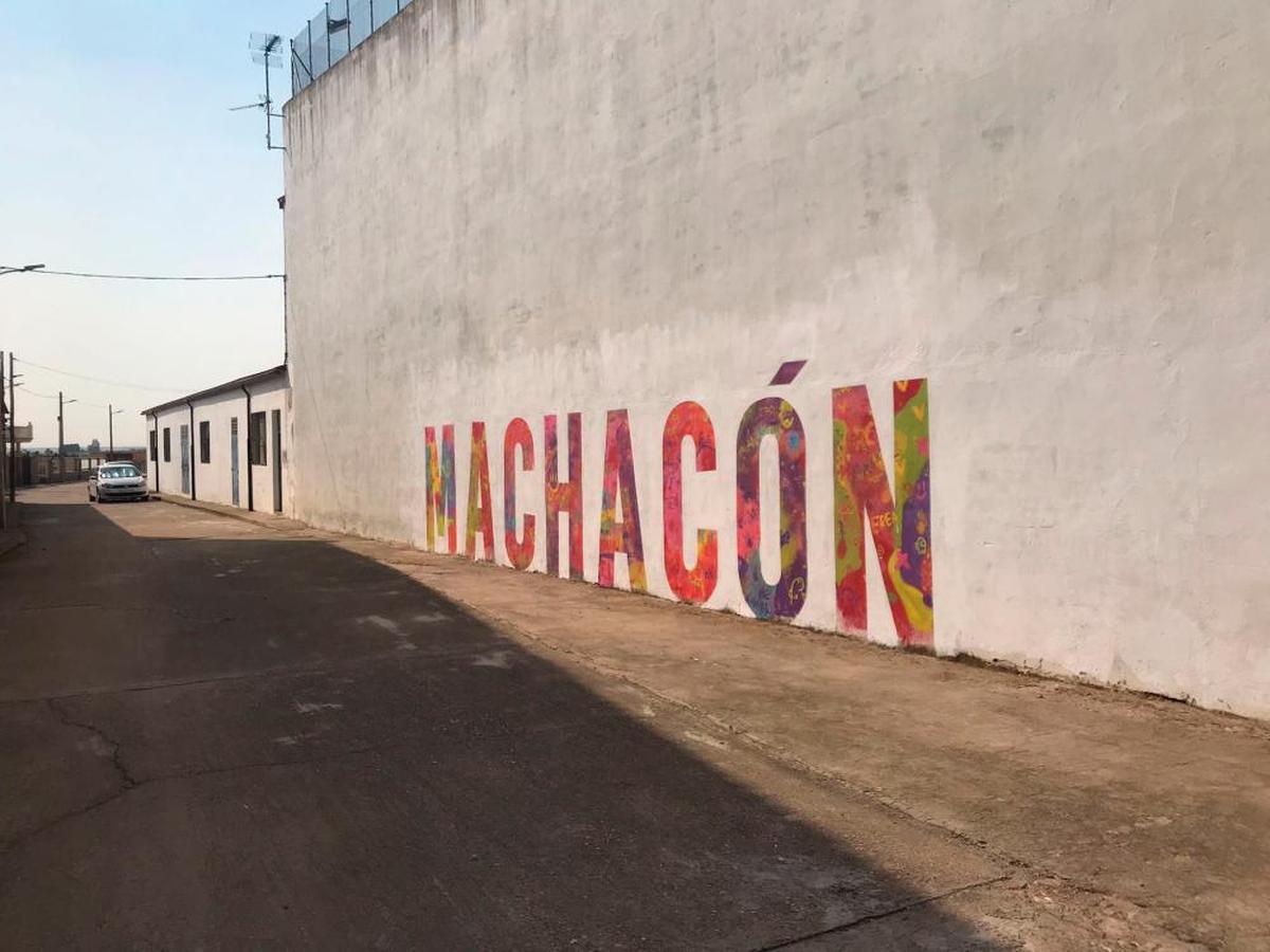 Los alumnos de Bellas Artes han optado por el colorido para elaborar este mural con el nombre de Machacón